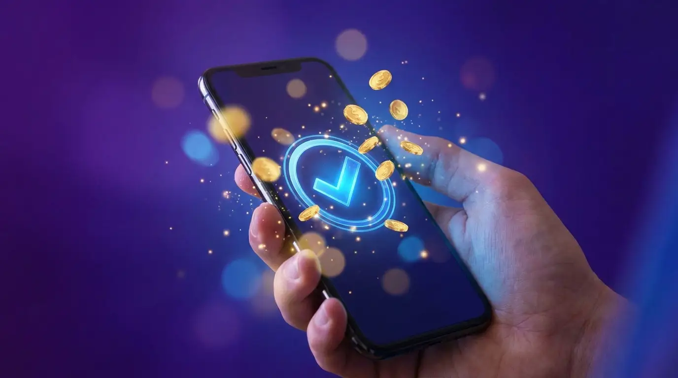 Telefon z potwierdzeniem płatności mobilnej, symbolizujący wpłatę BLIK